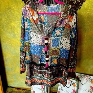 003JW // Johnny Was 100% Silk floral blouse // S